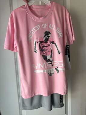 Messi Candy Pink 'Greatest of All Time' Short-Sleeved Shirt and Shorts Set
